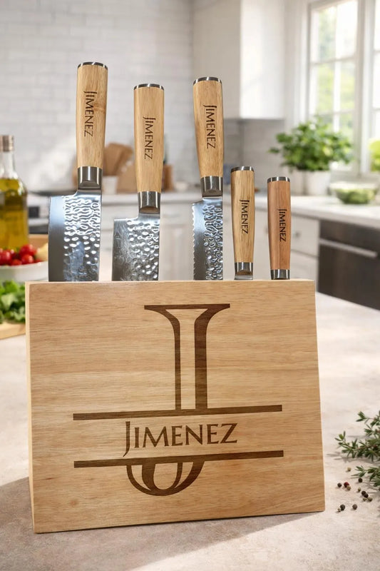 Personalized Acacia Knife Block Set – Custom Laser Engraved